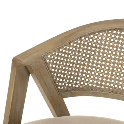 Macabane Chaise en bois assise tissu couleur lin dossier rotin naturel PIERRE Sale