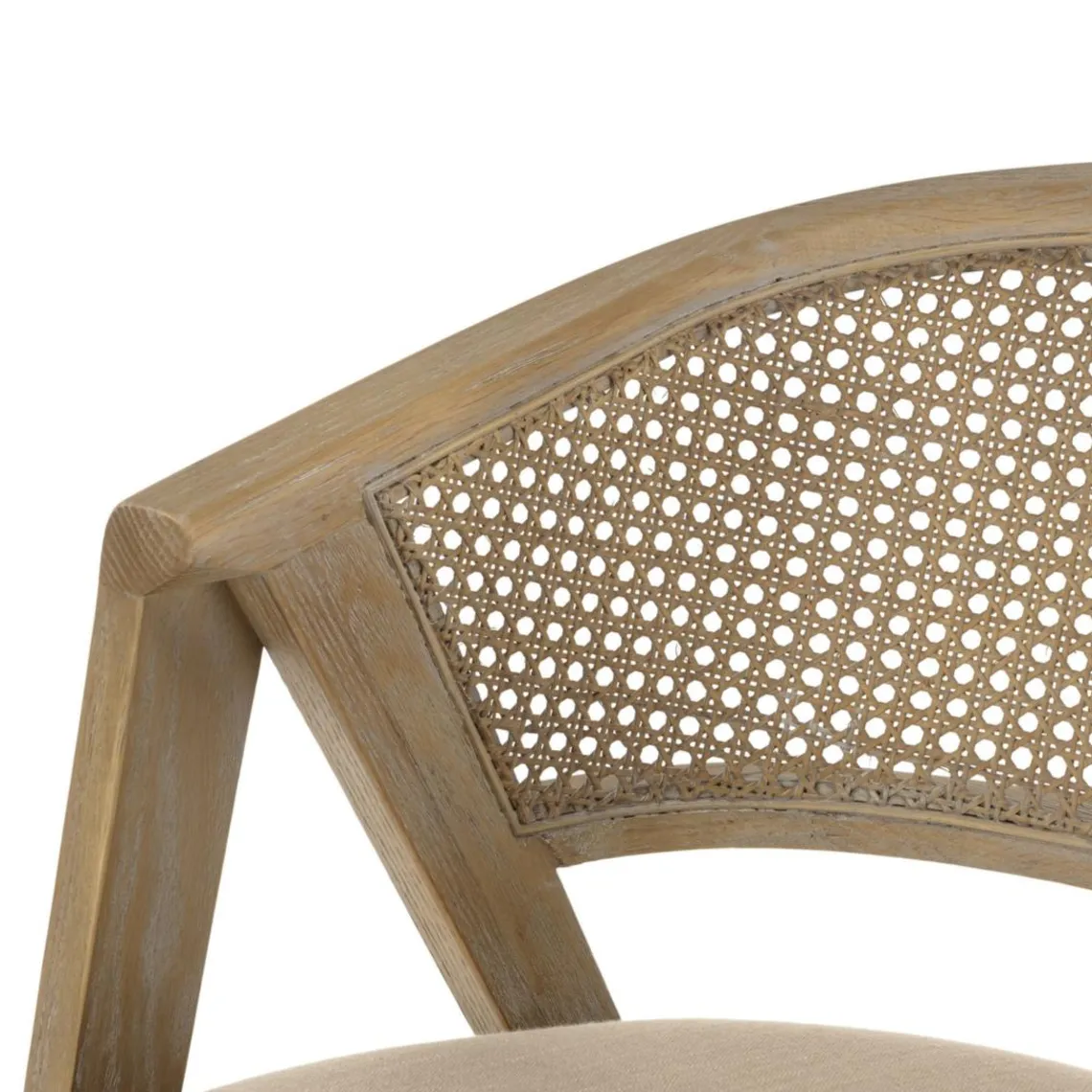 Macabane Chaise en bois assise tissu couleur lin dossier rotin naturel PIERRE Sale