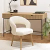 Macabane Chaise en tissu bouclette écru, dossier ouvert, pieds en bois PIERRE Outlet