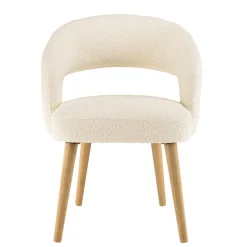 Macabane Chaise en tissu bouclette écru, dossier ouvert, pieds en bois PIERRE Outlet