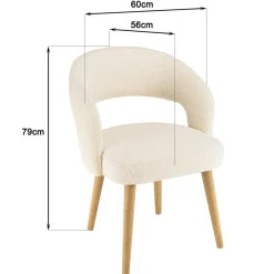 Macabane Chaise en tissu bouclette écru, dossier ouvert, pieds en bois PIERRE Outlet