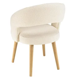 Macabane Chaise en tissu bouclette écru, dossier ouvert, pieds en bois PIERRE Outlet