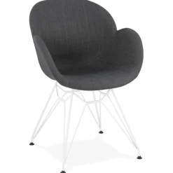 ALTEREGO Chaise moderne 'ATOL' en tissu gris foncé avec pieds en métal blanc Discount