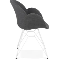 ALTEREGO Chaise moderne 'ATOL' en tissu gris foncé avec pieds en métal blanc Discount
