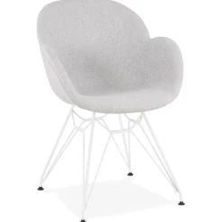 ALTEREGO Chaise moderne 'ATOL' en tissu gris clair avec pieds en métal blanc Online