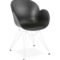 ALTEREGO Chaise moderne 'FIDJI' noire avec pieds en métal blanc Hot