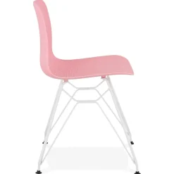 ALTEREGO Chaise moderne 'GAUDY' rose avec pied en métal blanc Clearance