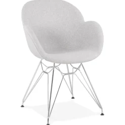 ALTEREGO Chaise moderne 'ORIGAMI' en tissu gris clair avec pieds en métal chromé Clearance