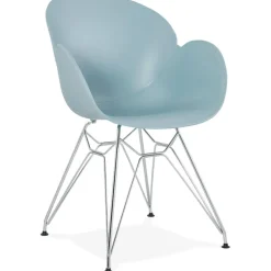ALTEREGO Chaise moderne 'UNAMI' bleue en matière plastique avec pieds en métal chromé New