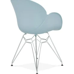 ALTEREGO Chaise moderne 'UNAMI' bleue en matière plastique avec pieds en métal chromé New