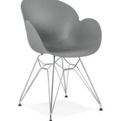 ALTEREGO Chaise moderne 'UNAMI' grise en matière plastique avec pieds en métal chromé Clearance