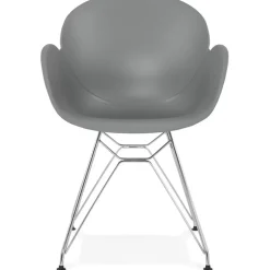 ALTEREGO Chaise moderne 'UNAMI' grise en matière plastique avec pieds en métal chromé Clearance