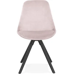 ALTEREGO Chaise vintage 'RICKY' en velours rose et pieds en bois noir Outlet