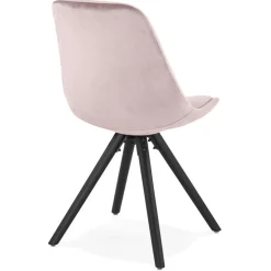 ALTEREGO Chaise vintage 'RICKY' en velours rose et pieds en bois noir Outlet