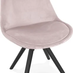 ALTEREGO Chaise vintage 'RICKY' en velours rose et pieds en bois noir Outlet