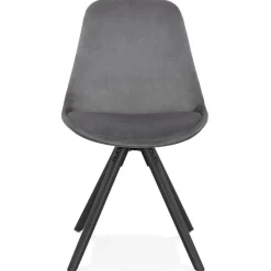 ALTEREGO Chaise vintage 'RICKY' en velours gris et pieds en bois noir New