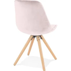 ALTEREGO Chaise vintage 'RICKY' en velours rose et pieds en bois naturel Discount