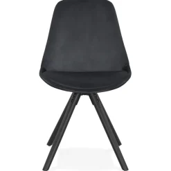 ALTEREGO Chaise vintage 'RICKY' en velours noir et pieds en bois noir Outlet