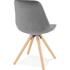 ALTEREGO Chaise vintage 'RICKY' en velours gris et pieds en bois naturel Online