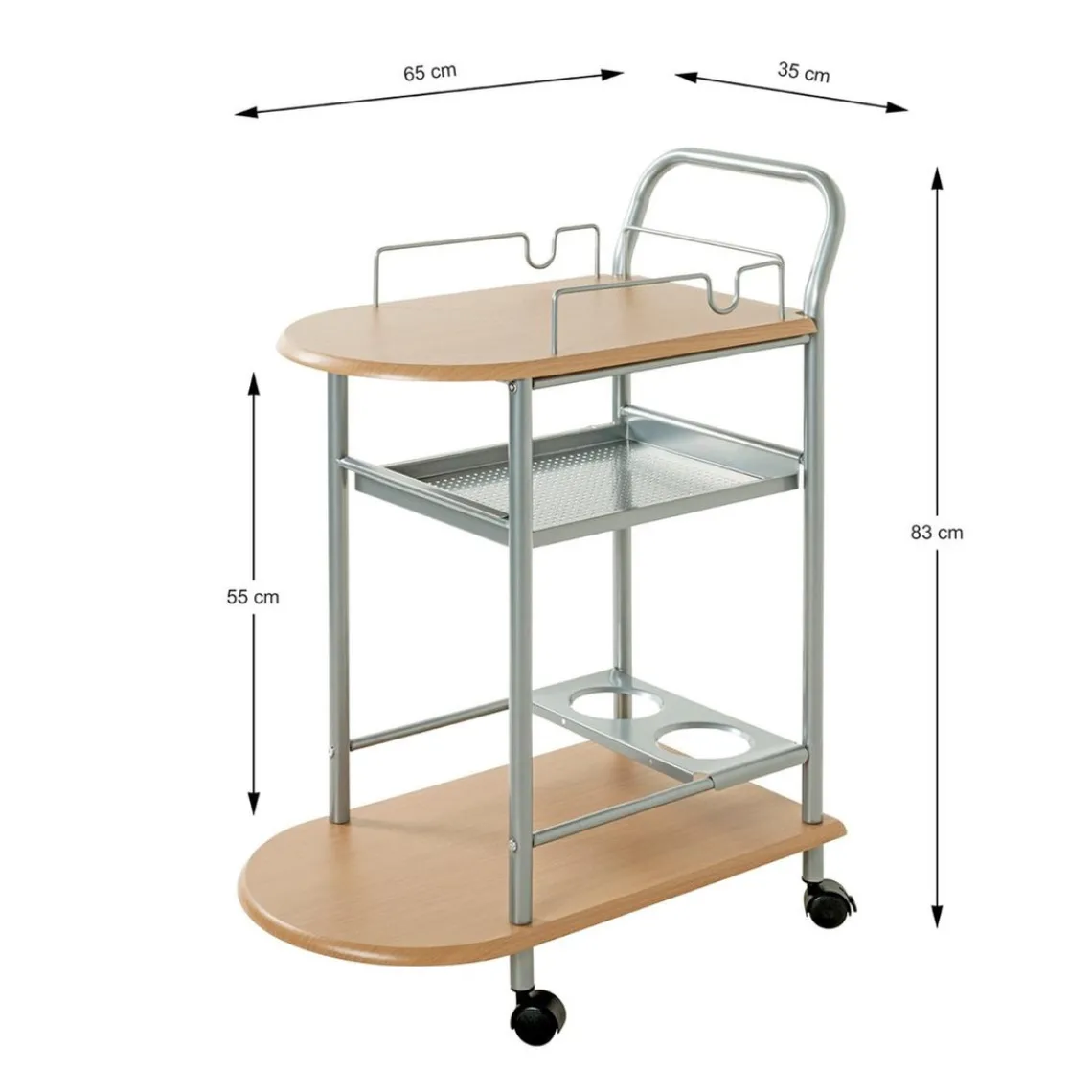 3S. x Home Chariot de cuisine double plateau couleur hètre Discount