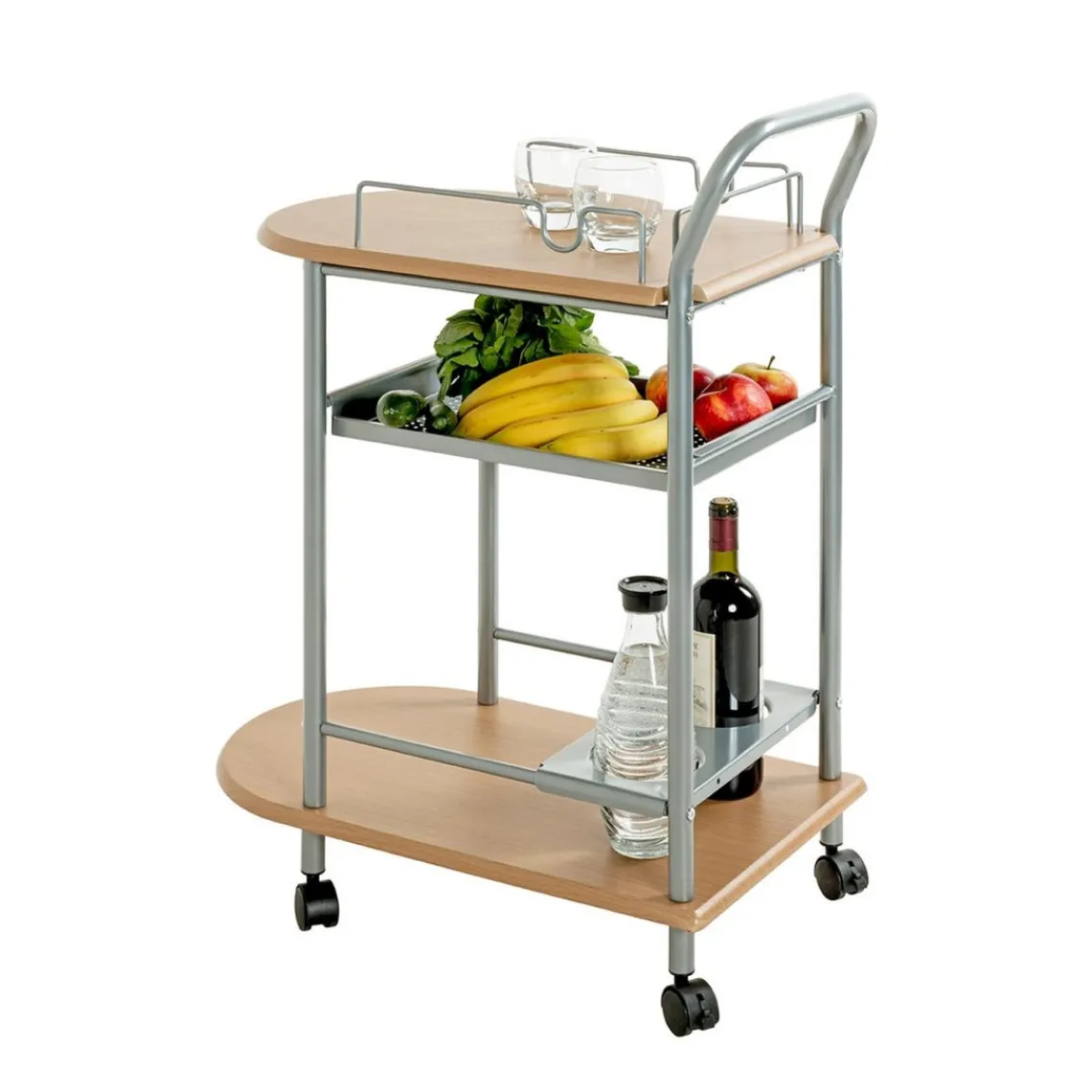 3S. x Home Chariot de cuisine double plateau couleur hètre Discount