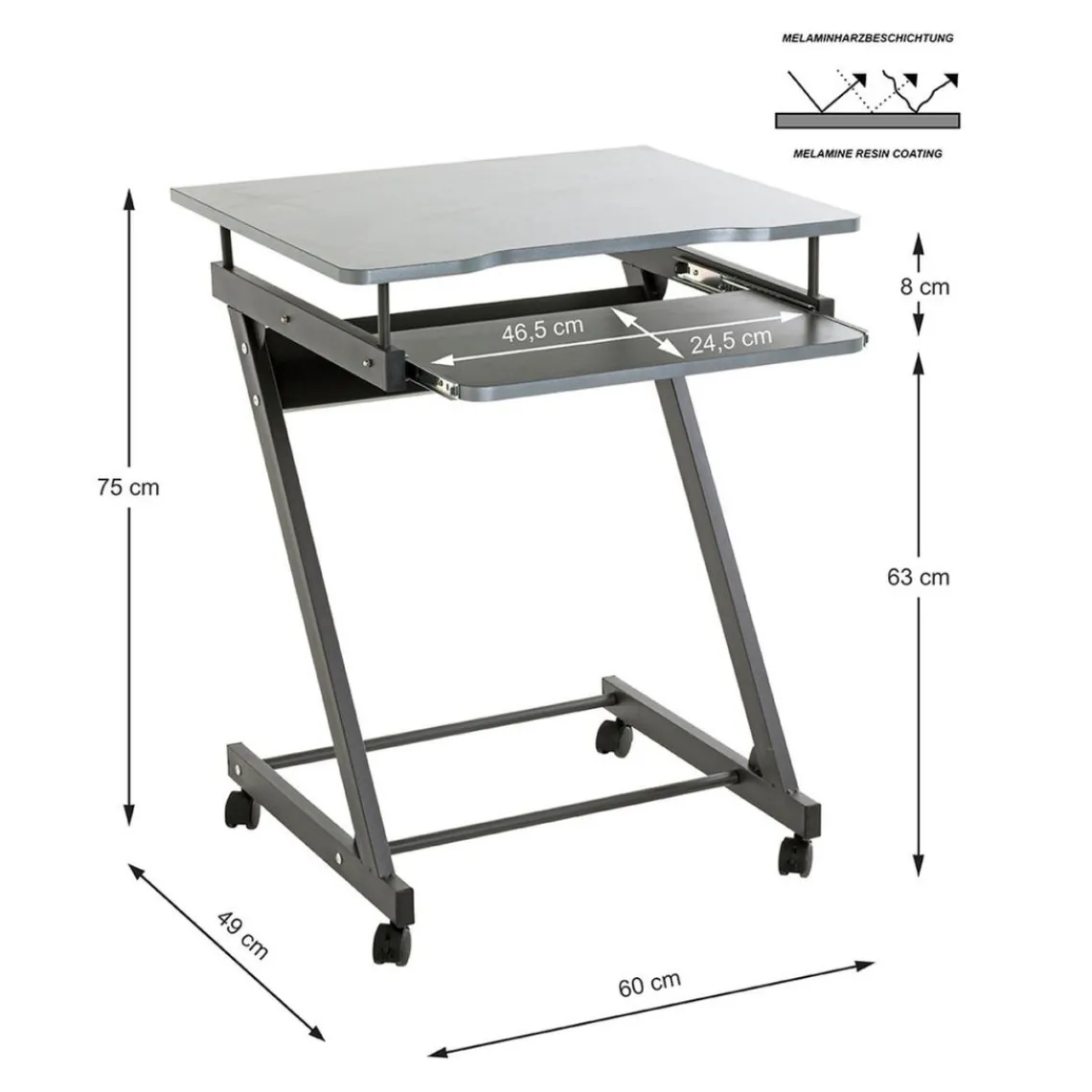 3S. x Home Chariot ordinateur Gris anthracite en Métal laqué Outlet