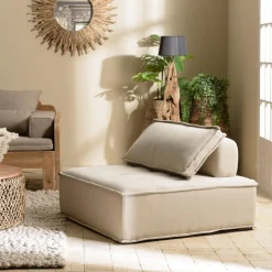 Macabane Chauffeuse capitonnée beige avec dossier et coussin Outlet