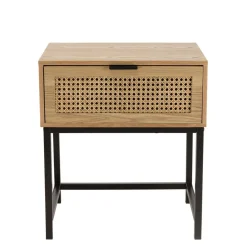 Macabane Chevet 1 tiroir cannage naturel pieds métal noir MARCEAU Outlet
