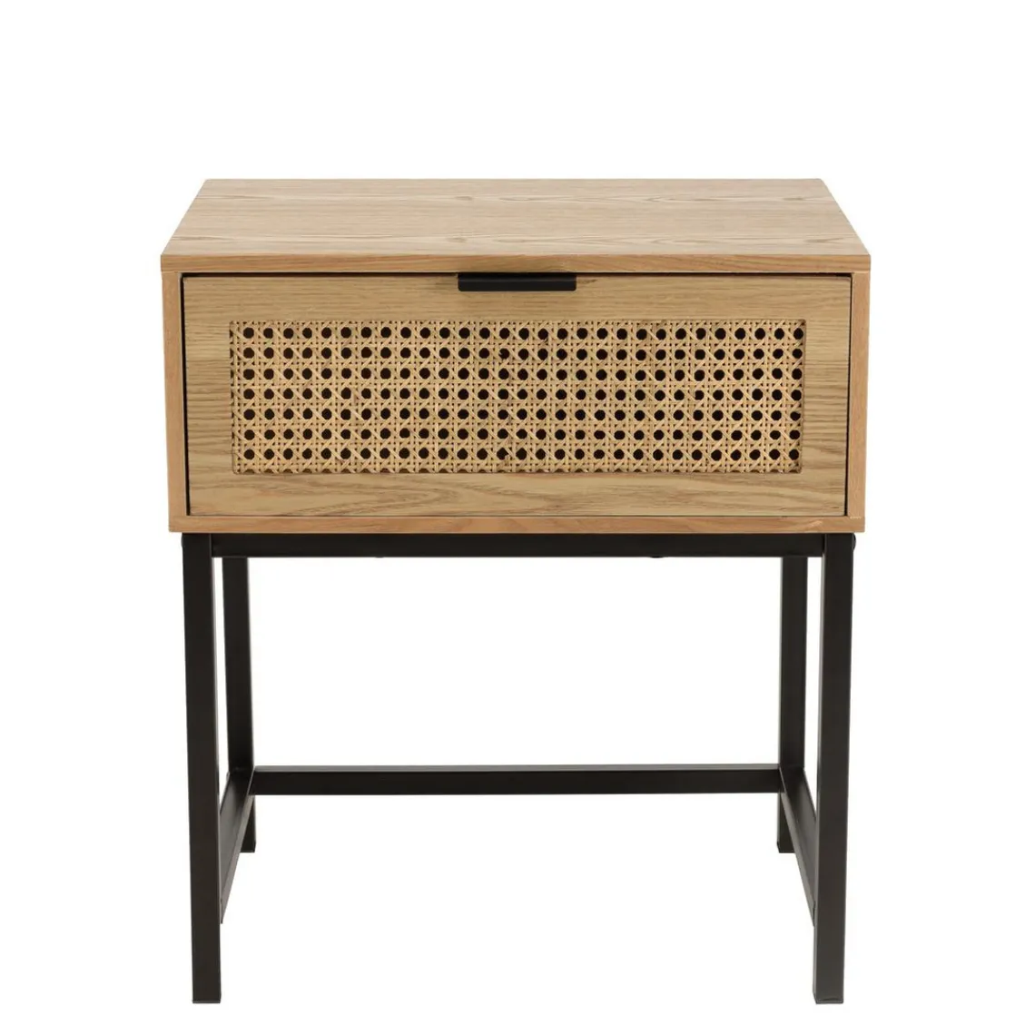 Macabane Chevet 1 tiroir cannage naturel pieds métal noir MARCEAU Outlet
