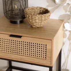 Macabane Chevet 1 tiroir cannage naturel pieds métal noir MARCEAU Outlet