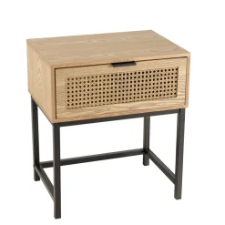 Macabane Chevet 1 tiroir cannage naturel pieds métal noir MARCEAU Outlet