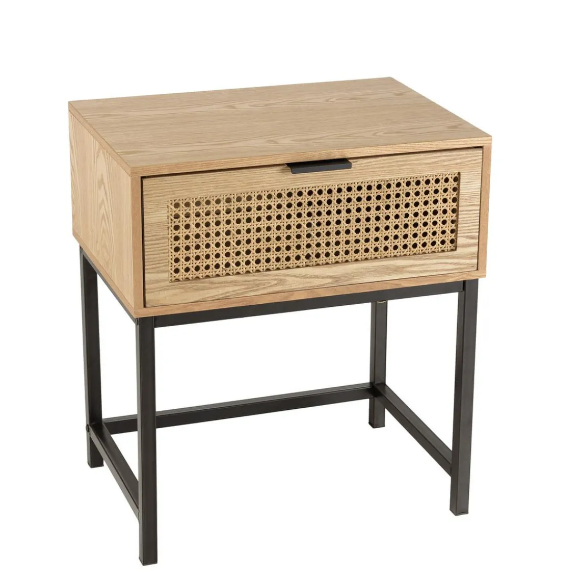 Macabane Chevet 1 tiroir cannage naturel pieds métal noir MARCEAU Outlet