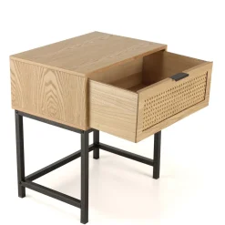 Macabane Chevet 1 tiroir cannage naturel pieds métal noir MARCEAU Outlet