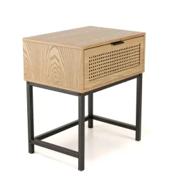 Macabane Chevet 1 tiroir cannage naturel pieds métal noir MARCEAU Outlet