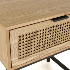 Macabane Chevet 1 tiroir cannage naturel pieds métal noir MARCEAU Outlet