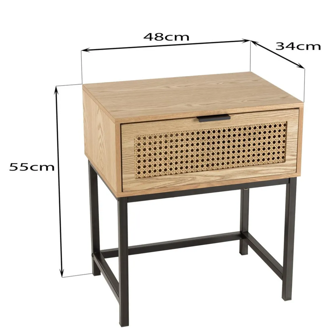 Macabane Chevet 1 tiroir cannage naturel pieds métal noir MARCEAU Outlet