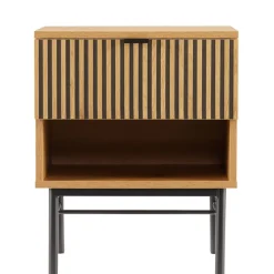 Macabane Chevet 1 tiroir décor effet bois rainuré noir et naturel SCOTT Online