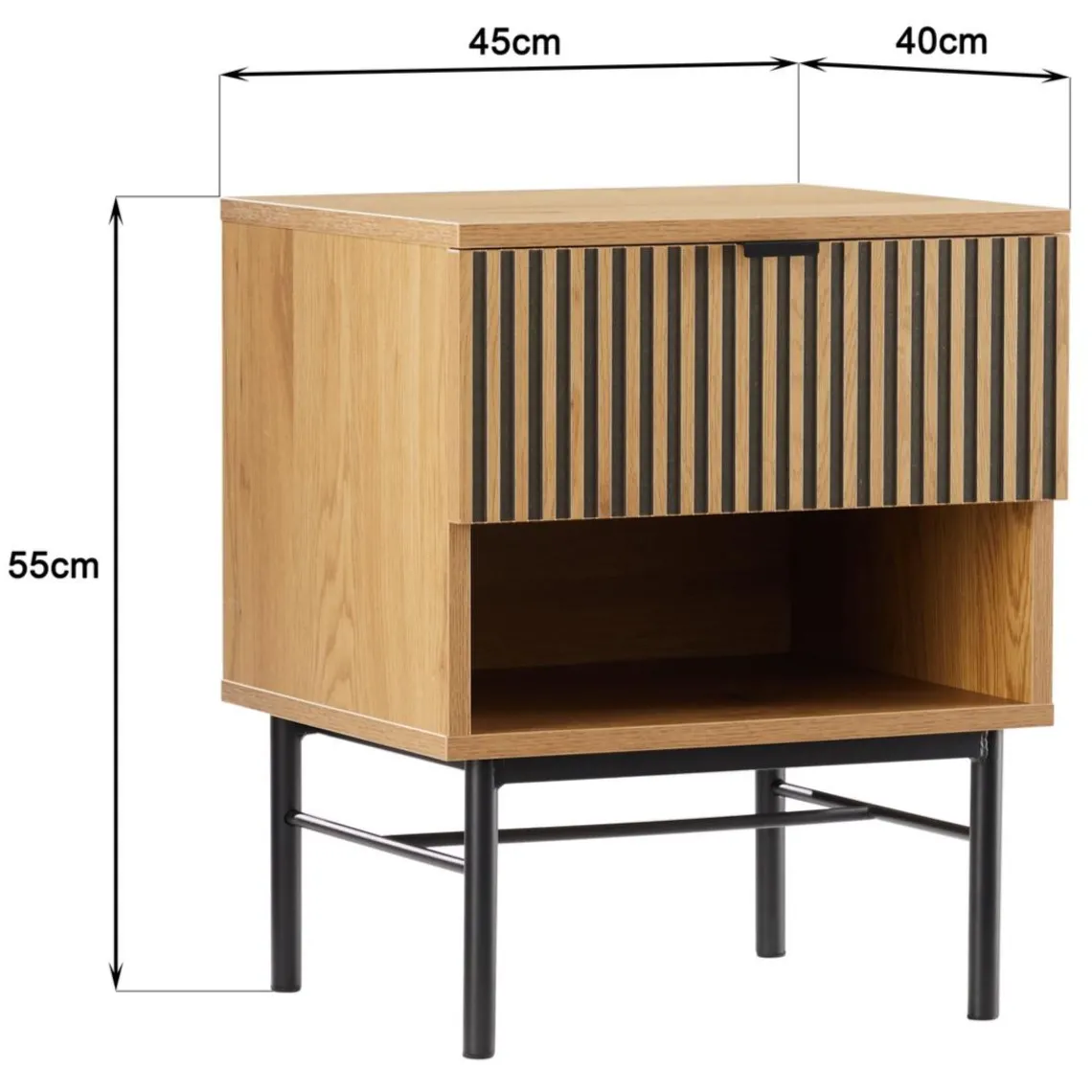 Macabane Chevet 1 tiroir décor effet bois rainuré noir et naturel SCOTT Online