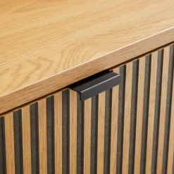 Macabane Chevet 1 tiroir décor effet bois rainuré noir et naturel SCOTT Online