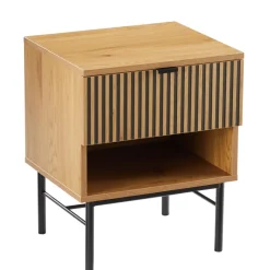 Macabane Chevet 1 tiroir décor effet bois rainuré noir et naturel SCOTT Online