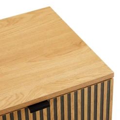 Macabane Chevet 1 tiroir décor effet bois rainuré noir et naturel SCOTT Online