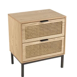 Macabane Chevet 2 tiroirs cannage naturel pieds métal noir MARCEAU Online