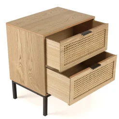 Macabane Chevet 2 tiroirs cannage naturel pieds métal noir MARCEAU Online