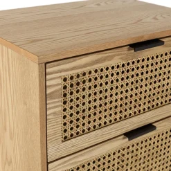 Macabane Chevet 2 tiroirs cannage naturel pieds métal noir MARCEAU Online