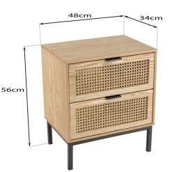 Macabane Chevet 2 tiroirs cannage naturel pieds métal noir MARCEAU Online