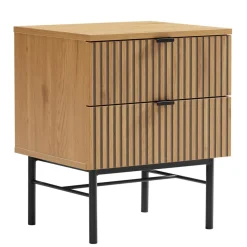 Macabane Chevet 2 tiroirs décor effet bois rainuré noir et naturel SCOTT Sale