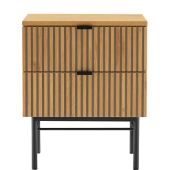 Macabane Chevet 2 tiroirs décor effet bois rainuré noir et naturel SCOTT Sale