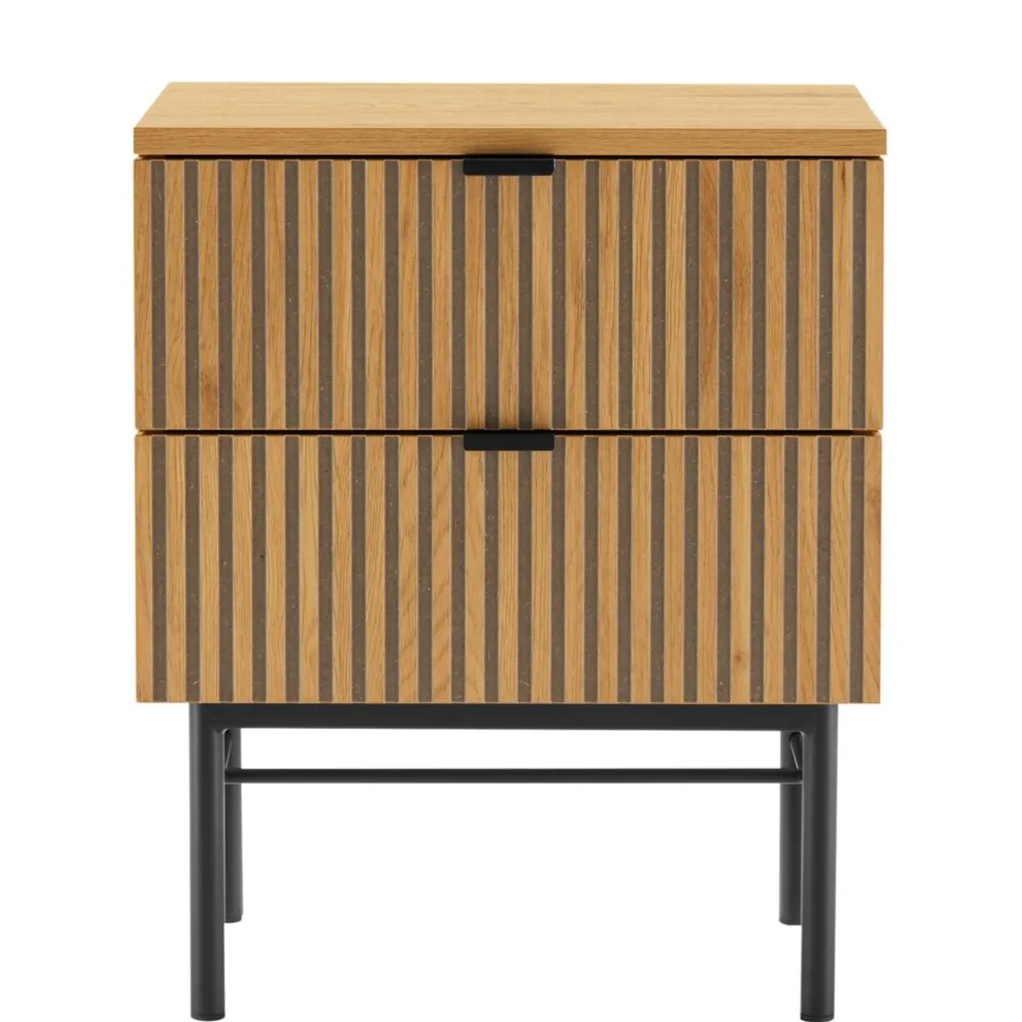 Macabane Chevet 2 tiroirs décor effet bois rainuré noir et naturel SCOTT Sale