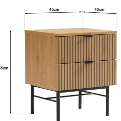 Macabane Chevet 2 tiroirs décor effet bois rainuré noir et naturel SCOTT Sale