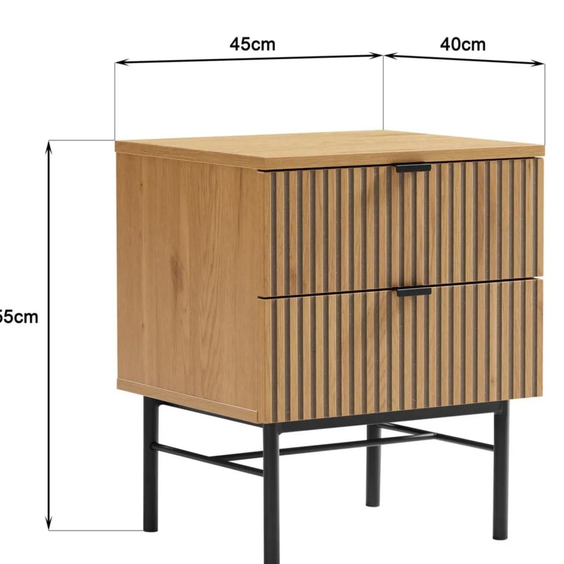 Macabane Chevet 2 tiroirs décor effet bois rainuré noir et naturel SCOTT Sale